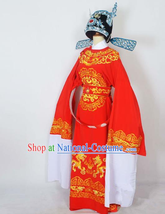 Traditional Chinese Professional Peking Opera Emperor Female Son-in-law Costume Red Embroidered Robe and Hat, China Beijing Opera Niche Embroidered Clothing