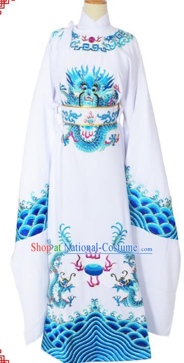 Traditional Chinese Professional Peking Opera Lang Scholar Costume White Embroidery Robe, China Beijing Opera Niche Embroidered Robe Clothing