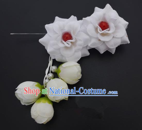 Traditional Handmade Chinese Classical Peking Opera Young Lady Hua Tan Hair Accessories White Temples Flowers, China Beijing Opera Diva Princess Headwear Tassel Hairpins