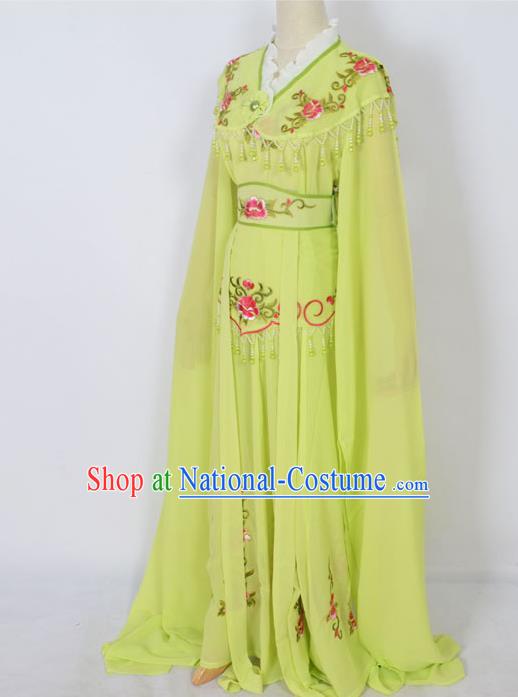 Traditional Chinese Professional Peking Opera Young Lady Costume Green Embroidery Dress, China Beijing Opera Diva Hua Tan Embroidered Clothing