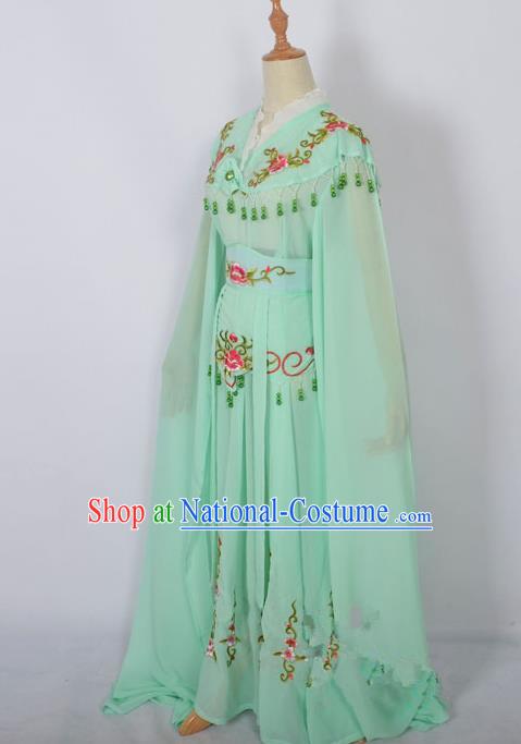 Traditional Chinese Professional Peking Opera Young Lady Costume Light Green Embroidery Dress, China Beijing Opera Diva Hua Tan Embroidered Clothing