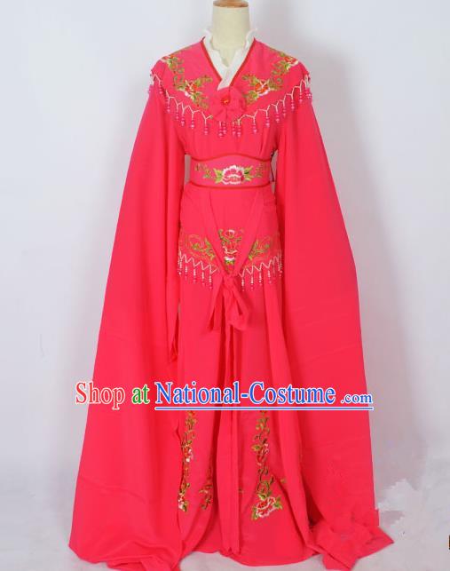 Traditional Chinese Professional Peking Opera Young Lady Costume Rosy Embroidery Dress, China Beijing Opera Diva Hua Tan Embroidered Clothing