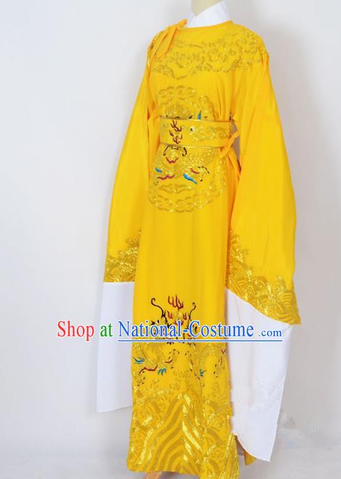 Traditional Chinese Professional Peking Opera Lang Scholar Costume Yellow Embroidery Robe, China Beijing Opera Niche Embroidered Robe Clothing