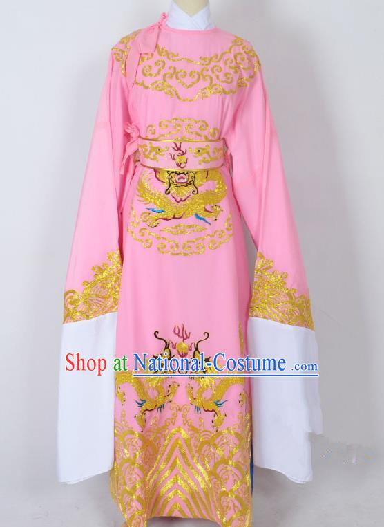 Traditional Chinese Professional Peking Opera Old Men Costume Pink Embroidery Robe, China Beijing Opera Niche Emperor Embroidered Robe Clothing