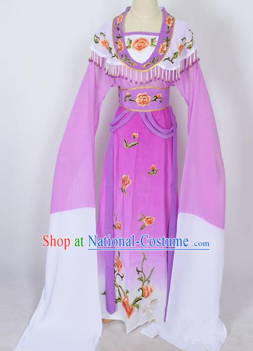 Traditional Chinese Professional Peking Opera Young Lady Princess Costume Purple Embroidery Dress, China Beijing Opera Diva Hua Tan Embroidered Clothing