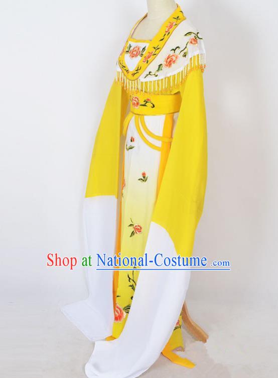 Traditional Chinese Professional Peking Opera Young Lady Princess Costume Yellow Embroidery Dress, China Beijing Opera Diva Hua Tan Embroidered Clothing