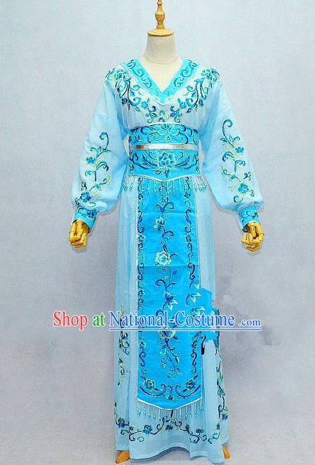 Traditional Chinese Professional Peking Opera Female Warrior Blue Costume, China Beijing Opera Blues Swordplay Embroidered Clothing