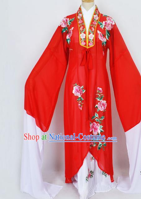 Traditional Chinese Professional Peking Opera Diva Princess Costume Embroidery Red Mantel, China Beijing Opera Hua Tan Young Lady Embroidered Clothing