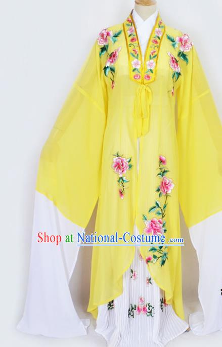 Traditional Chinese Professional Peking Opera Diva Princess Costume Embroidery Yellow Mantel, China Beijing Opera Hua Tan Young Lady Embroidered Clothing