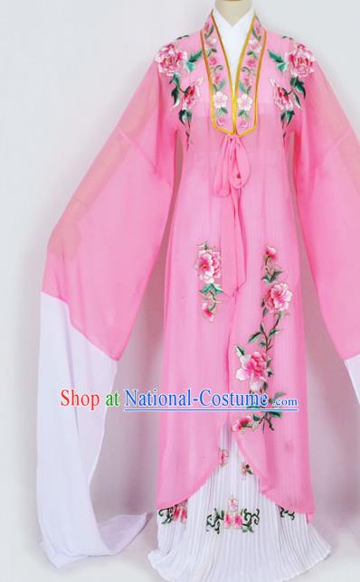 Traditional Chinese Professional Peking Opera Diva Princess Costume Embroidery Pink Mantel, China Beijing Opera Hua Tan Young Lady Embroidered Clothing