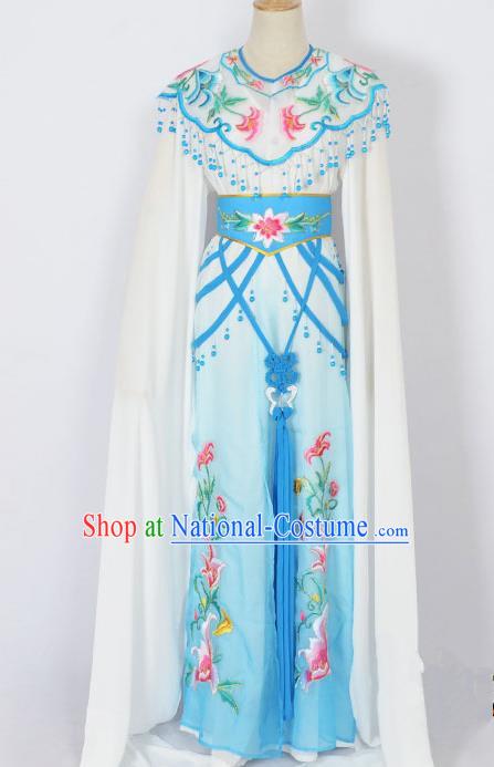 Traditional Chinese Professional Peking Opera Diva Young Lady Princess Costume White Embroidery Dress, China Beijing Opera Hua Tan Embroidered Clothing