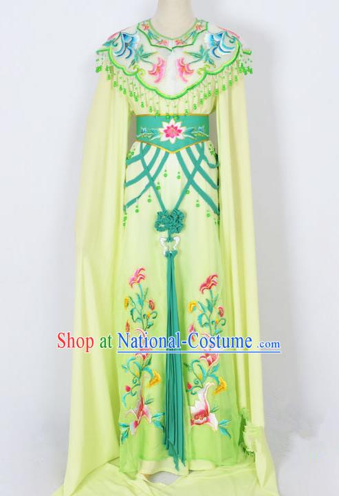 Traditional Chinese Professional Peking Opera Diva Young Lady Princess Costume Green Embroidery Dress, China Beijing Opera Hua Tan Embroidered Clothing