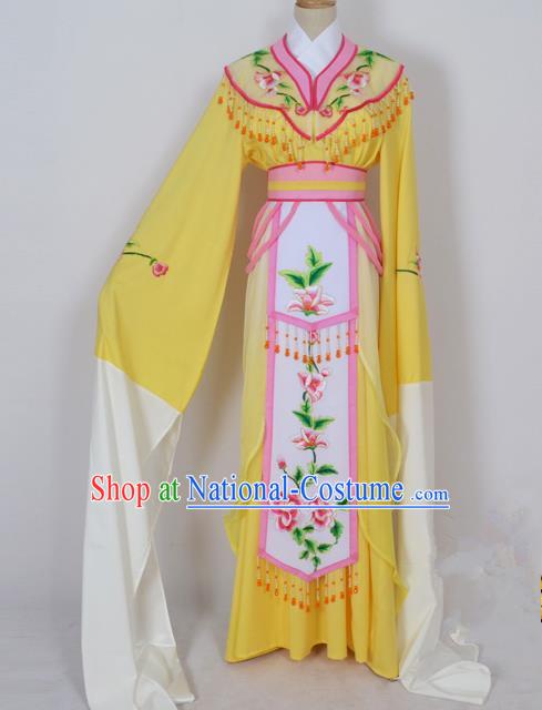 Traditional Chinese Professional Peking Opera Diva Young Lady Princess Water Sleeve Costume Yellow Embroidery Dress, China Beijing Opera Hua Tan Embroidered Clothing