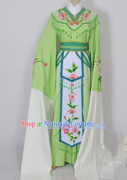 Traditional Chinese Professional Peking Opera Diva Young Lady Princess Water Sleeve Costume Green Embroidery Dress, China Beijing Opera Hua Tan Embroidered Clothing