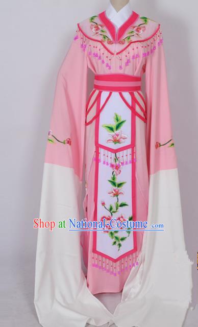 Traditional Chinese Professional Peking Opera Diva Young Lady Princess Water Sleeve Costume Pink Embroidery Dress, China Beijing Opera Hua Tan Embroidered Clothing