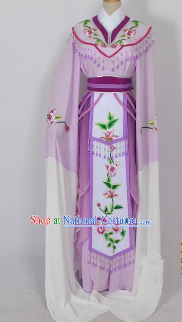 Traditional Chinese Professional Peking Opera Diva Young Lady Princess Water Sleeve Costume Purple Embroidery Dress, China Beijing Opera Hua Tan Embroidered Clothing