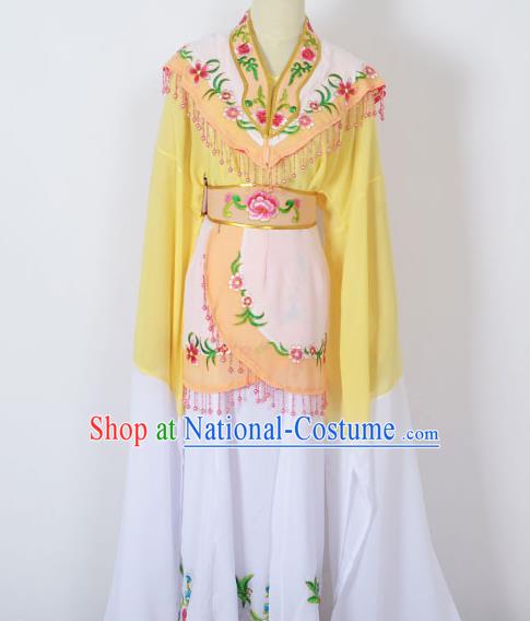 Traditional Chinese Professional Peking Opera Young Women Costume Yellow Cloud Shoulder Dress, China Beijing Opera Diva Hua Tan Embroidered Clothing