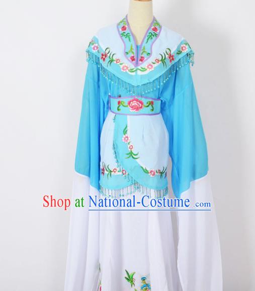 Traditional Chinese Professional Peking Opera Young Women Costume Blue Cloud Shoulder Dress, China Beijing Opera Diva Hua Tan Embroidered Clothing