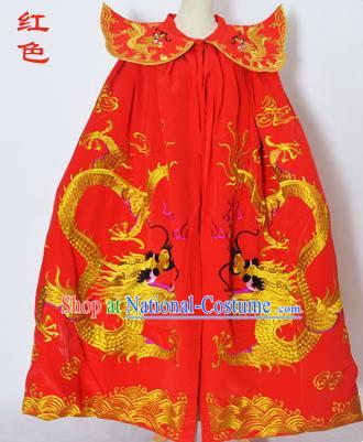 Traditional Chinese Professional Peking Opera General Costume Red Cloak, China Beijing Opera Swordplay Embroidered Dragons Cape