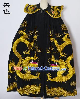 Traditional Chinese Professional Peking Opera General Costume Black Cloak, China Beijing Opera Swordplay Embroidered Dragons Cape