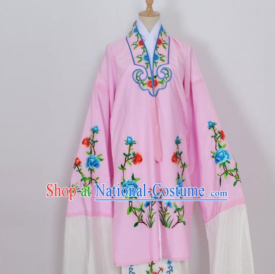 Traditional Chinese Professional Peking Opera Young Lady Costume Pink Embroidery Mantel, China Beijing Opera Diva Hua Tan Embroidered Dress Clothing