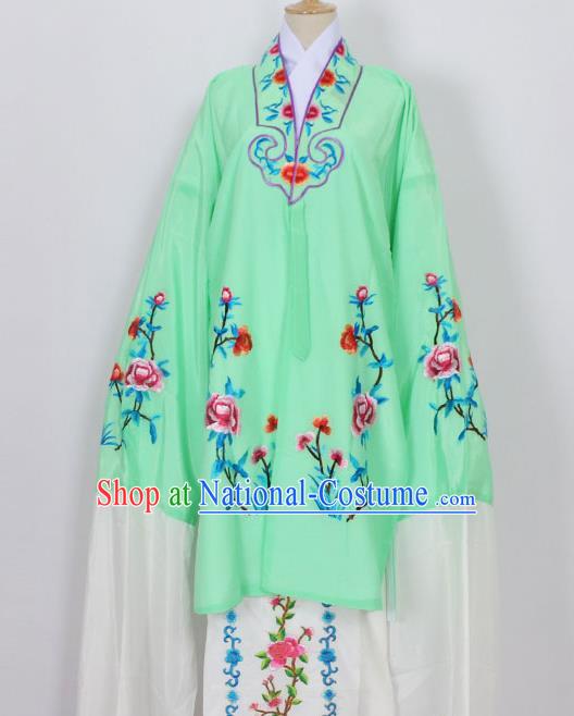 Traditional Chinese Professional Peking Opera Young Lady Costume Green Embroidery Mantel, China Beijing Opera Diva Hua Tan Embroidered Dress Clothing