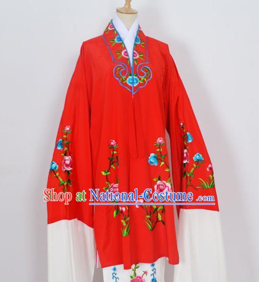 Traditional Chinese Professional Peking Opera Young Lady Costume Red Embroidery Mantel, China Beijing Opera Diva Hua Tan Embroidered Dress Clothing