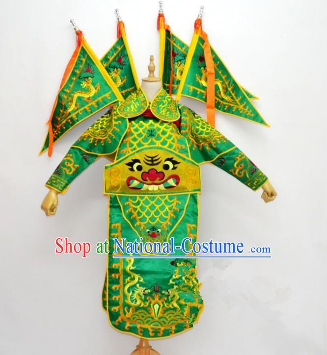 Traditional Chinese Professional Peking Opera Takefu Costume, Children China Beijing Opera General Embroidered Green Clothing