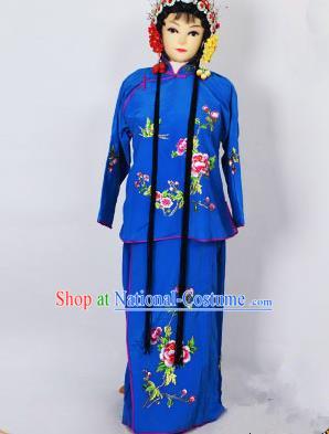 Traditional Chinese Professional Peking Opera Jordan-Sitting Costume Deep Blue Embroidery Dress, Children China Beijing Opera Diva Hua Tan Embroidered Maidservants Clothing