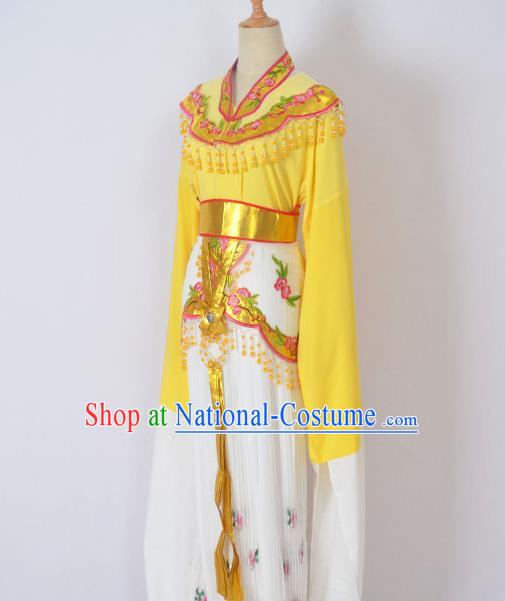 Traditional Chinese Professional Peking Opera Huangmei Opera Young Lady Princess Costume Yellow Embroidery Dress, China Beijing Opera Diva Hua Tan Embroidered Clothing