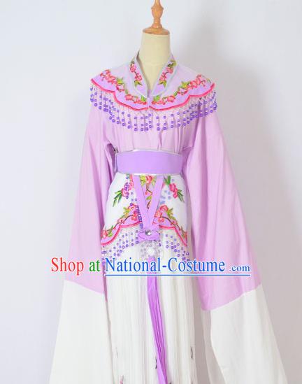 Traditional Chinese Professional Peking Opera Huangmei Opera Young Lady Princess Costume Purple Embroidery Dress, China Beijing Opera Diva Hua Tan Embroidered Clothing