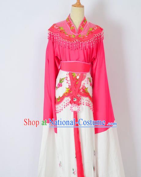 Traditional Chinese Professional Peking Opera Huangmei Opera Young Lady Princess Costume Rosy Embroidery Dress, China Beijing Opera Diva Hua Tan Embroidered Clothing