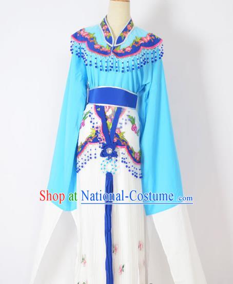 Traditional Chinese Professional Peking Opera Huangmei Opera Young Lady Princess Costume Deep Blue Embroidery Dress, China Beijing Opera Diva Hua Tan Embroidered Clothing