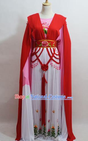 Traditional Chinese Professional Peking Opera Young Lady Princess Costume Water Sleeve Red Embroidery Dress, China Beijing Opera Diva Hua Tan Embroidered Clothing