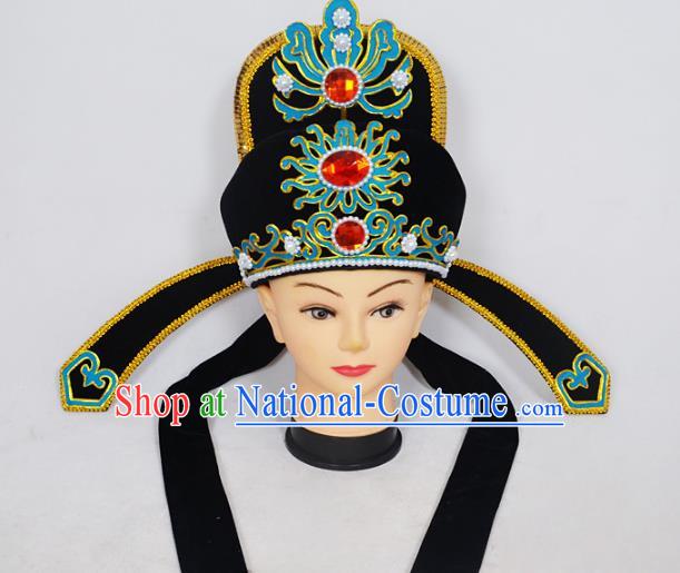 Traditional Handmade Chinese Classical Peking Opera Niche Hair Accessories Black Hat, China Beijing Opera Lang Scholar Headwear