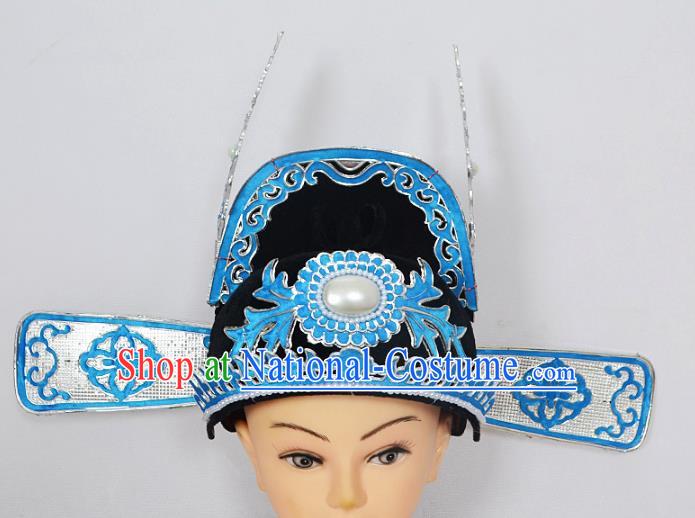 Traditional Handmade Chinese Classical Peking Opera Niche Hair Accessories Black Hat, China Beijing Opera Lang Scholar County Officials Headwear