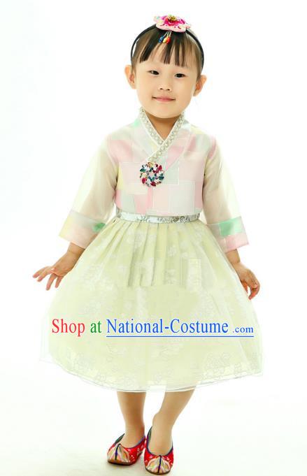 Traditional South Korean Handmade Embroidery Hanbok Children Birthday Green Full Dress, Top Grade Korea Hanbok Costume Complete Set for Kids