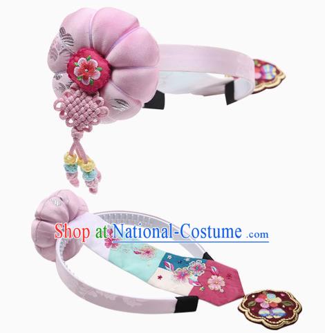 Traditional South Korean Handmade Embroidery Hair Accessories Pink Headband, Top Grade Korea Children Hair Clasp Headwear for Kids