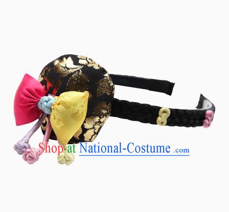 Traditional South Korean Handmade Embroidery Hair Accessories Black Headband, Top Grade Korea Children Hair Clasp Headwear for Kids