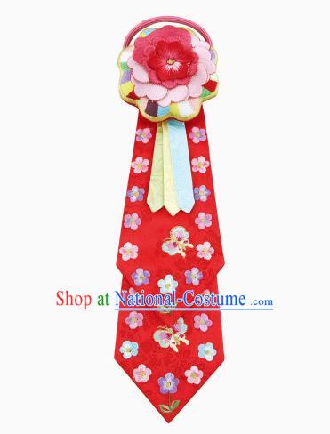 Traditional South Korean Handmade Hair Accessories Red Embroidery Flowers Headband, Top Grade Korea Children Hair Clasp Headwear for Kids