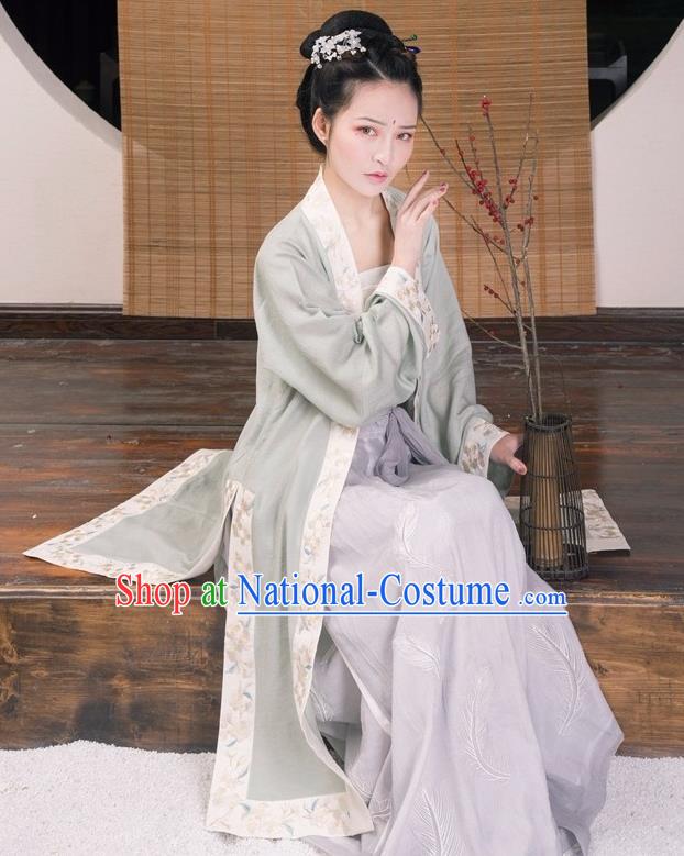 Traditional Ancient Chinese Young Lady Costume Embroidered Long Cardigan, Elegant Hanfu Clothing Chinese Song Dynasty Imperial Princess Clothing for Women