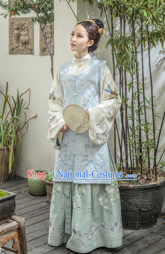 Traditional Ancient Chinese Ming Dynasty Young Lady Costume Embroidered Long Skirt, Elegant Hanfu Clothing Chinese Imperial Princess Clothing for Women