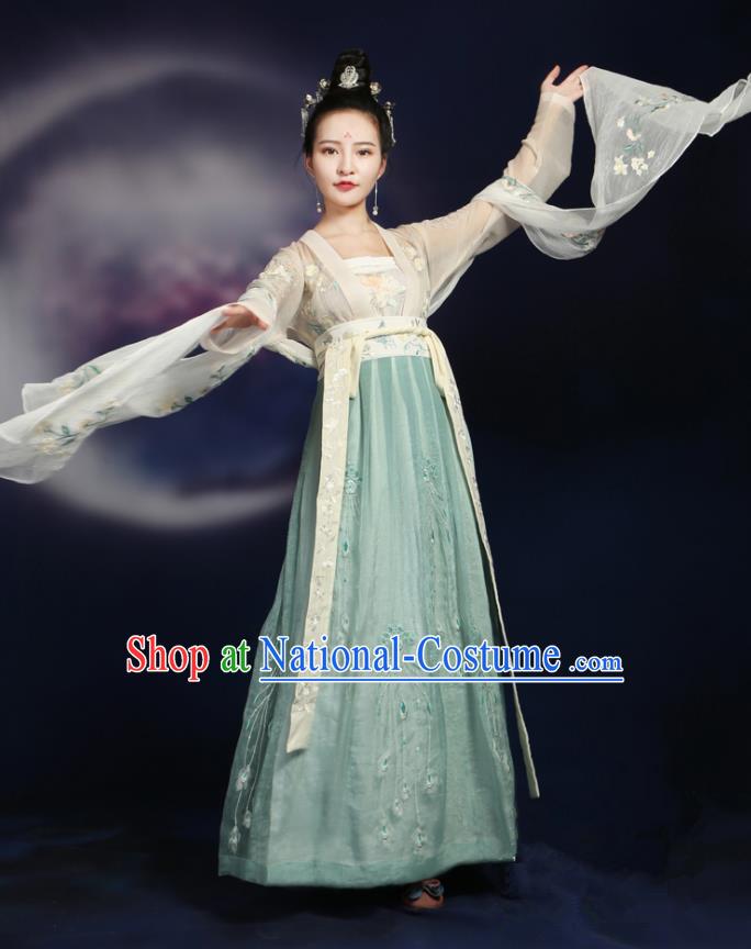 Traditional Ancient Chinese Tang Dynasty Palace Lady Apsara Flying Dance Costume Embroidered Slip Skirt, Elegant Hanfu Clothing Chinese Imperial Princess Clothing for Women