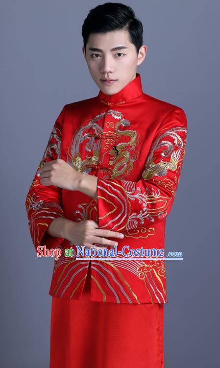 Ancient Chinese Costume Chinese Style Wedding Dress Ancient Embroidery Dragon and Phoenix Flown Groom Toast Clothing Mandarin Jacket For Men