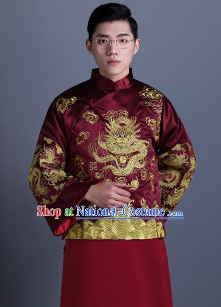 Ancient Chinese Costume Chinese Style Wedding Dress Ancient Embroidery Dragon Flown, Groom Toast Clothing Mandarin Jacket For Men