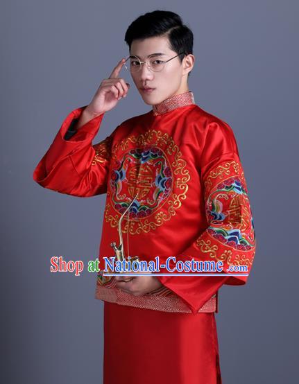 Ancient Chinese Costume Chinese Style Wedding Dress Ancient Embroidery Dragon Upper Outer Garment, Groom Toast Clothing Mandarin Jacket For Men