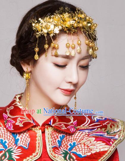 Traditional Chinese Wedding Costumes Traditional Xiuhe Suits Wedding Bride Dress Ancient Chinese bridal hair Accessory Headwear