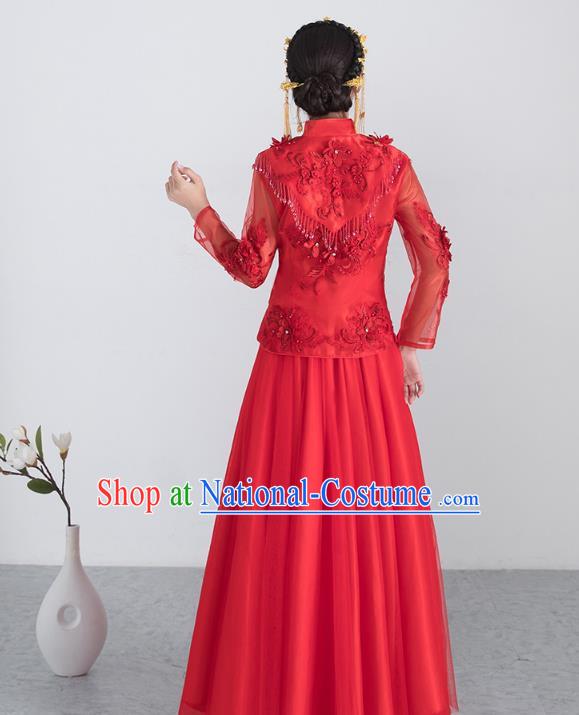 Traditional Chinese Wedding Costumes Traditional Xiuhe Suits Wedding Bride Dress Ancient Chinese bridal hair Accessory Headwear