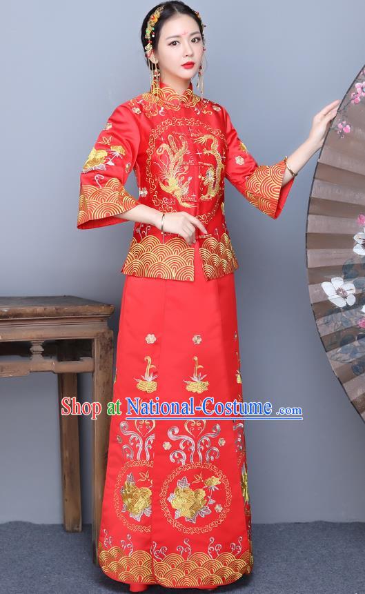 Traditional Chinese Wedding Costumes Traditional Xiuhe Suits Wedding Bride Dress Ancient Chinese bridal hair Accessory Headwear