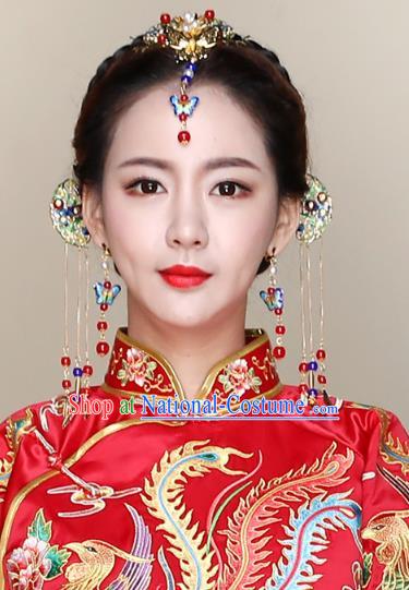 Traditional Handmade Chinese Ancient Classical Hair Accessories Complete Set Bride Wedding Barrettes Hair Comb, Xiuhe Suit Hair Jewellery Hair Fascinators Hairpins for Women